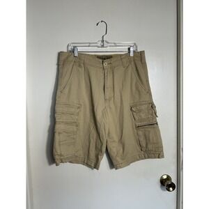 Iron Co. Men's Cargo Shorts Size 34 Wheat Cotton Multi-Pocket Casual Hiking